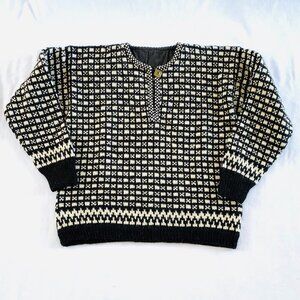 Handknit 100% wool Women's sweater Small Medium quality brown cream pull on